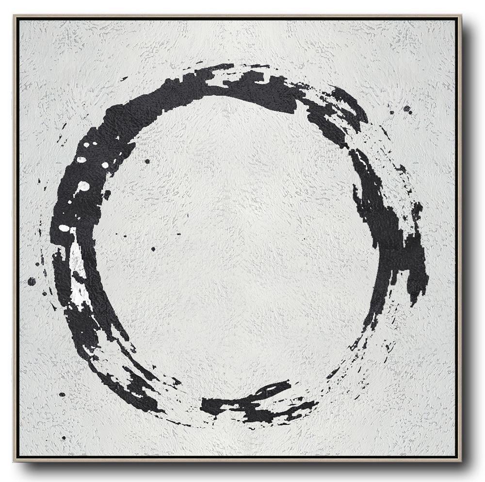 Handmade Painting Large Abstract Art,Oversized Minimal Black And White Painting - Modern Paintings